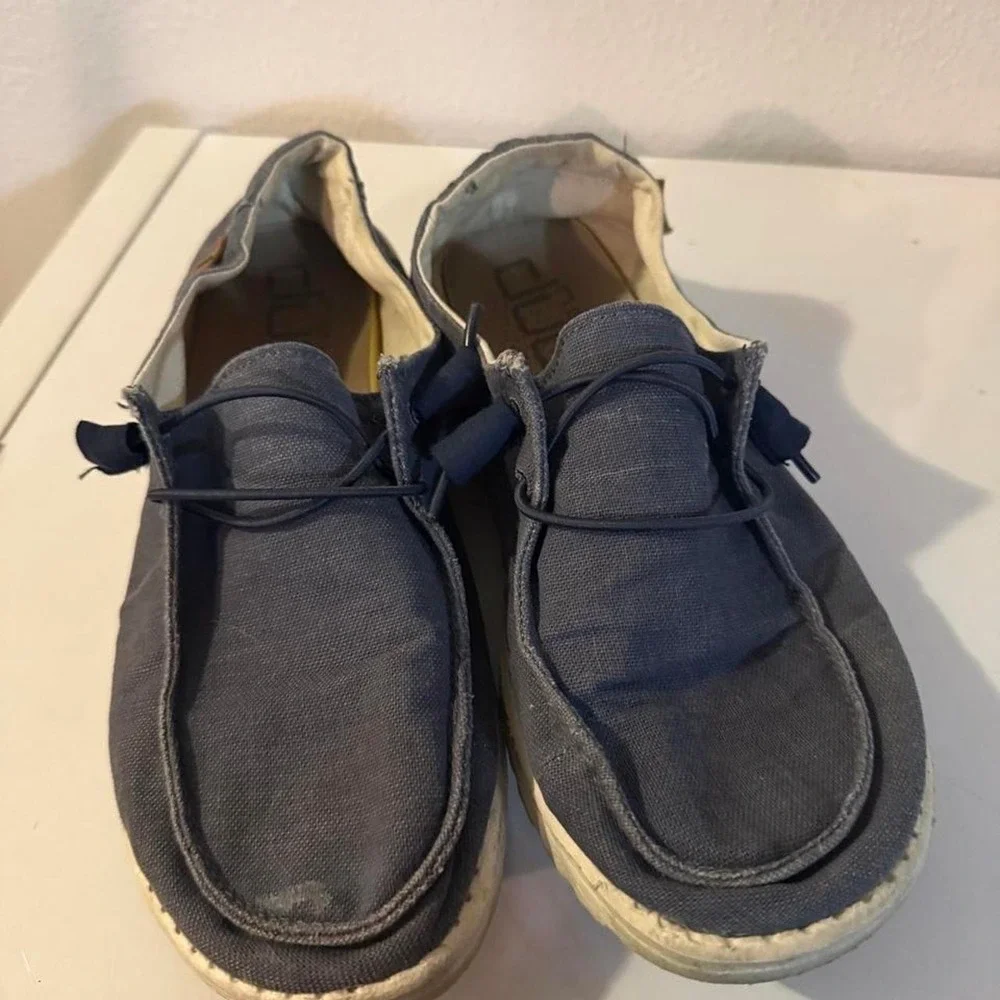 Hey Dude Wendy Chambray Navy White Canvas Slip On Loafers 121412526 Mens 9
